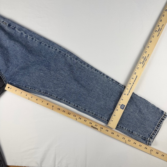 SHEIN Two Tone Split Denim Jeans Size Small High Rise Colorblock Blue Black - Picture 5 of 7